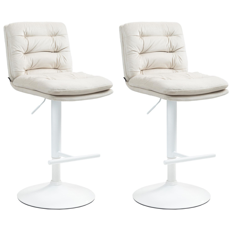 Lot de 2 tabourets de bar Damar velours blanc crème