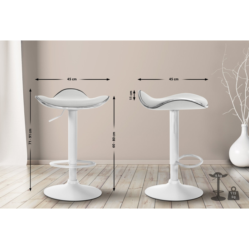 Tabouret de bar Shanghai, similicuir, blanc