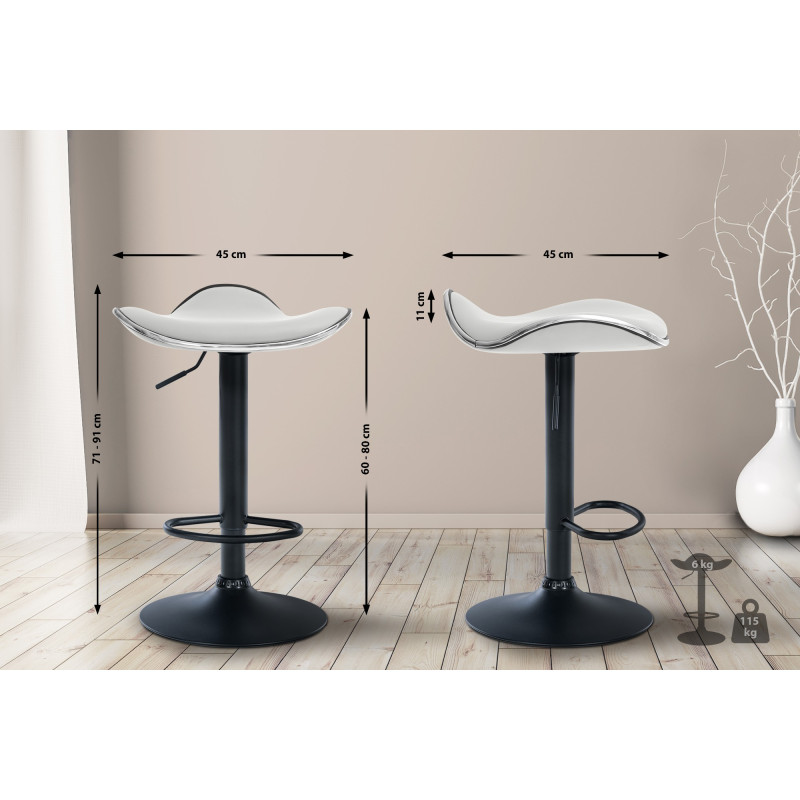 Tabouret de bar Shanghai, similicuir, noir et blanc