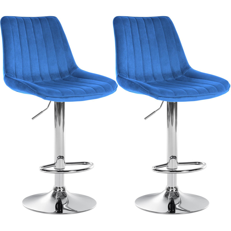 Ensemble de 2 tabourets de bar Toni en velours, bleu chromé