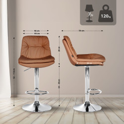 Tabouret de bar Laurel, similicuir, chromé, marron clair