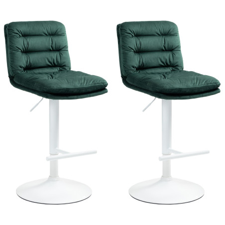 Set di 2 sgabelli da bar Damar in velluto bianco e verde