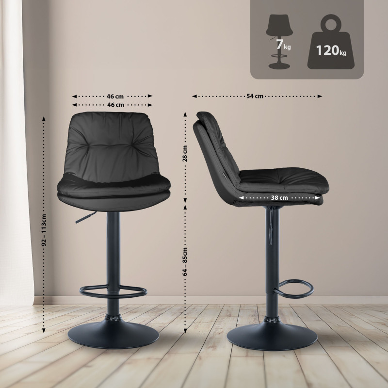 Tabouret de bar Laurel, similicuir, noir