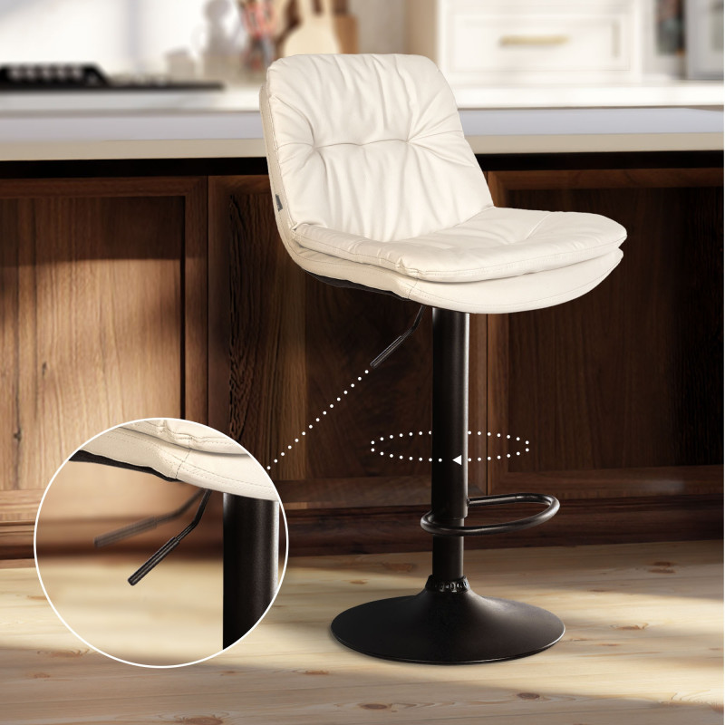 Tabouret de bar Laurel, similicuir, noir et blanc
