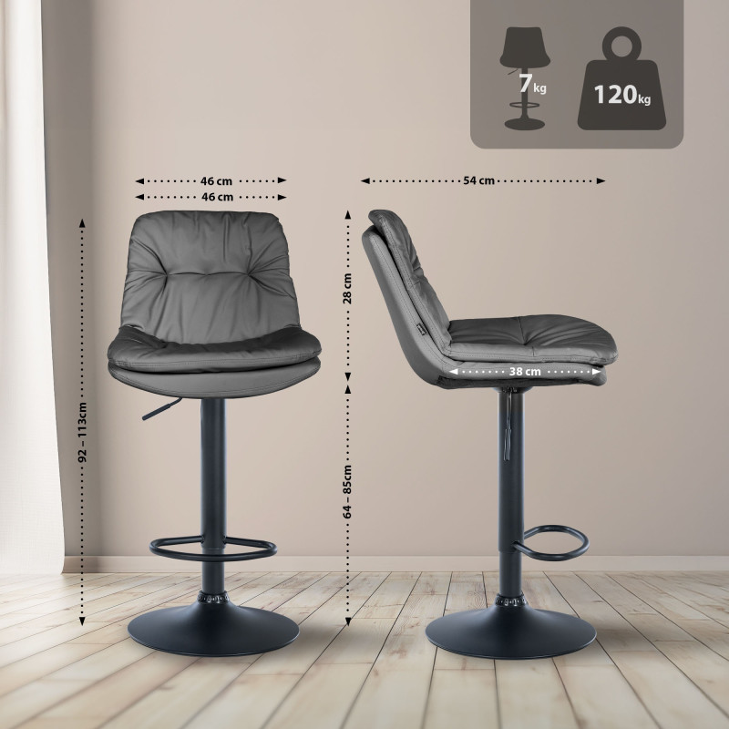 Tabouret de bar Laurel, similicuir, noir/gris