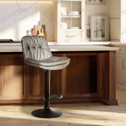 Tabouret de bar Laurel, similicuir, noir/gris