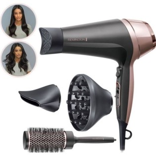 Remington D5706 Coffret Coiffure, Seche-Cheveux Ionique Curl Confidence 2200W, Brosse 45mm, Grille Céramique, Léger, Silencieux