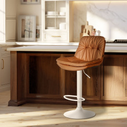 Tabouret de bar Laurel, similicuir, blanc/marron clair