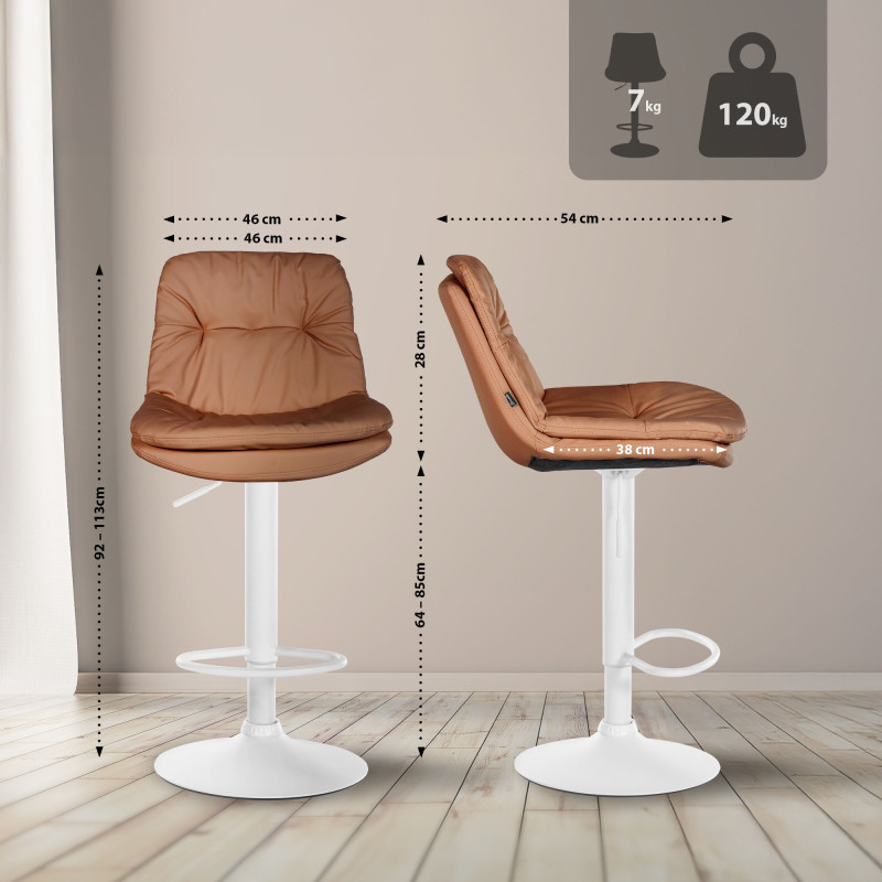 Tabouret de bar Laurel, similicuir, blanc/marron clair