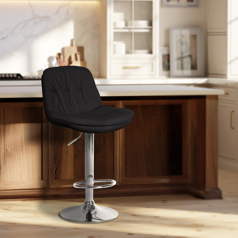 Tabouret de bar Laurel, tissu, chrome, noir