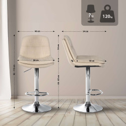 Tabouret de bar Laurel, tissu, chrome, crème