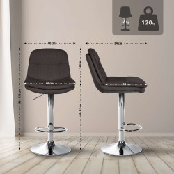 Tabouret de bar Laurel, tissu, chrome, gris foncé