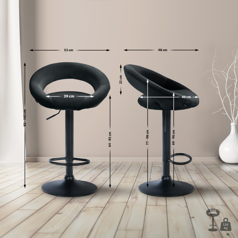 Tabouret de bar Olinda velours noir noir
