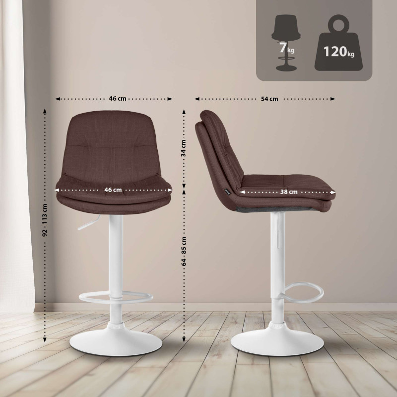 Tabouret de bar en tissu Laurel blanc marron