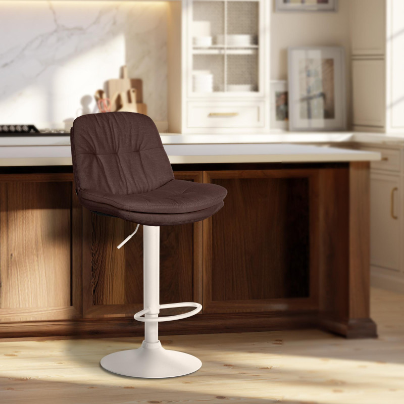 Tabouret de bar en tissu Laurel blanc marron