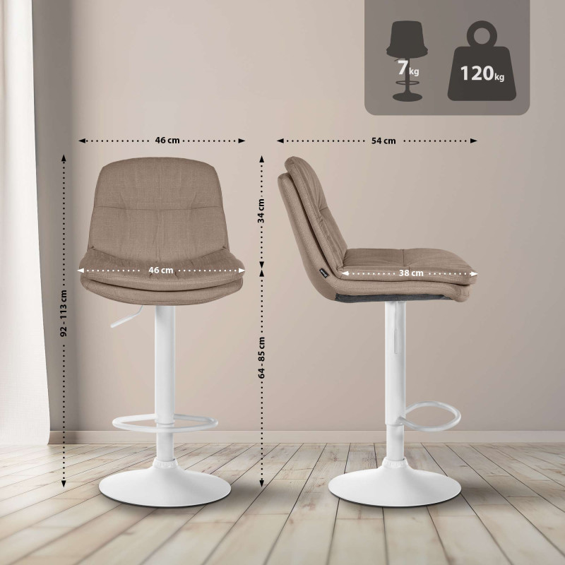 Tabouret de bar Laurel, tissu, blanc/taupe