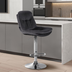 Tabouret de bar Laurel, velours, chrome, gris foncé