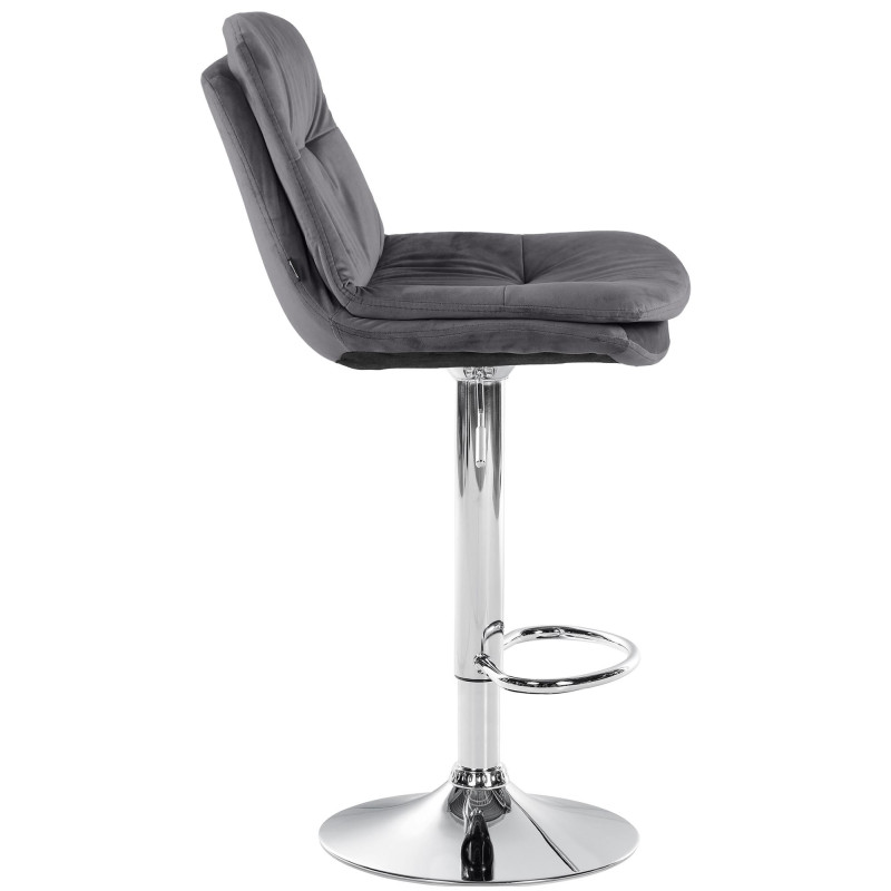Tabouret de bar Laurel, velours, chrome, gris foncé