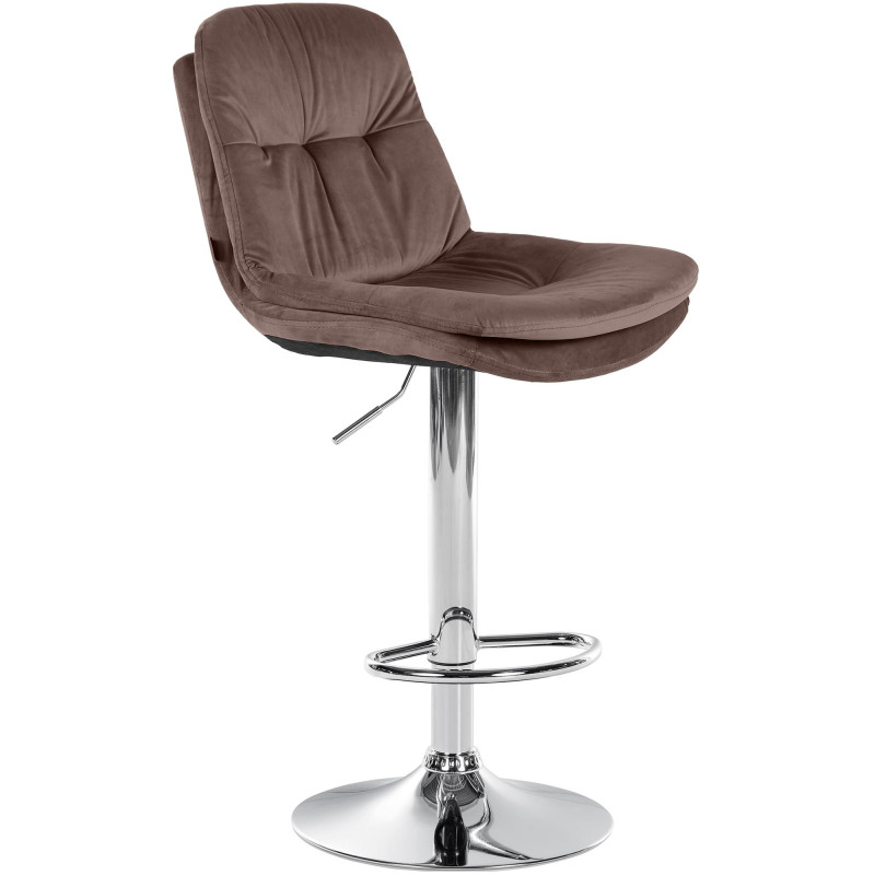 Tabouret de bar Laurel, velours, chrome, marron