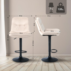 Tabouret de bar en velours Laurel, noir et crème