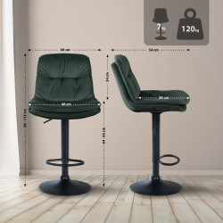 Tabouret de bar en velours Laurel, noir/vert foncé