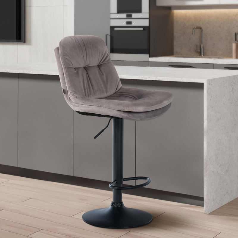 Tabouret de bar Laurel en velours noir et gris