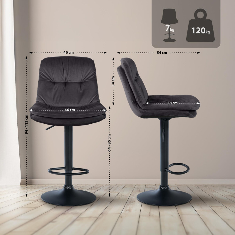 Tabouret de bar Laurel, velours, noir