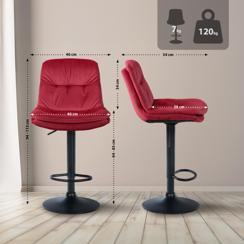 Tabouret de bar Laurel en velours noir et rouge