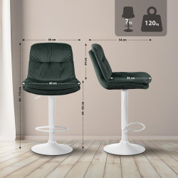 Tabouret de bar Laurel, velours, blanc/vert foncé