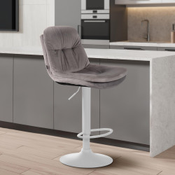 Tabouret de bar en velours Laurel, blanc/gris