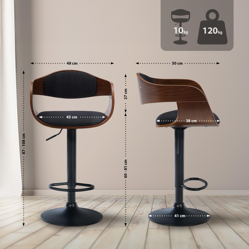 Conjunto de 2 banquetas de bar Kingston B, estofadas em tecido cor nogueira/preto.