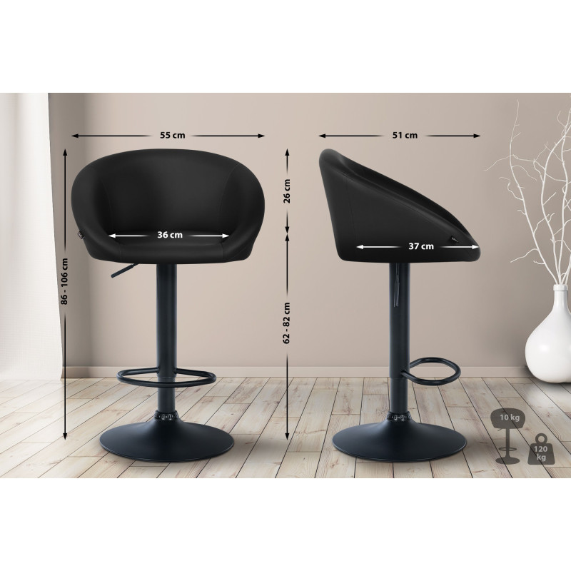 Tabouret de bar Davie, similicuir, noir