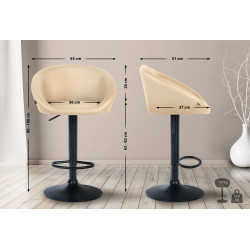 Tabouret de bar Davie, similicuir, noir et crème