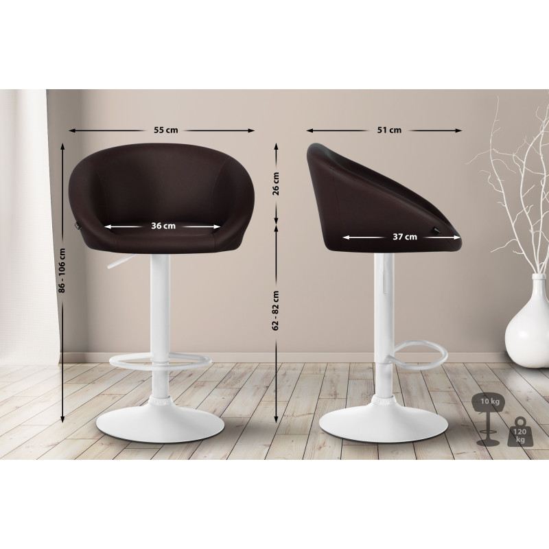 Tabouret de bar Davie, similicuir, blanc/marron