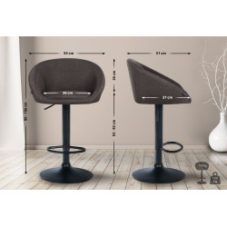 Tabouret de bar Davie, tissu : noir/gris foncé