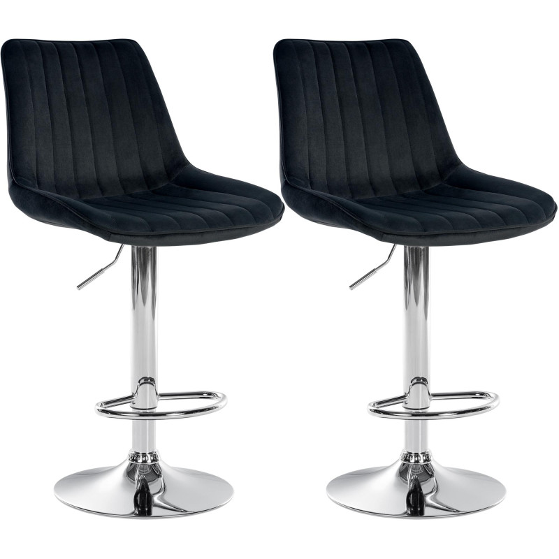 Ensemble de 2 tabourets de bar Toni, velours, chrome, noir