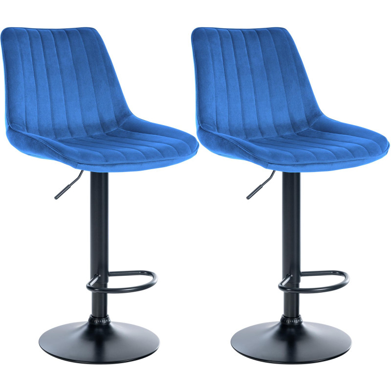 Ensemble de 2 tabourets de bar Toni en velours, noir et bleu
