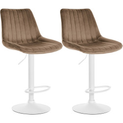 Ensemble de 2 tabourets de bar Toni en velours, blanc/marron