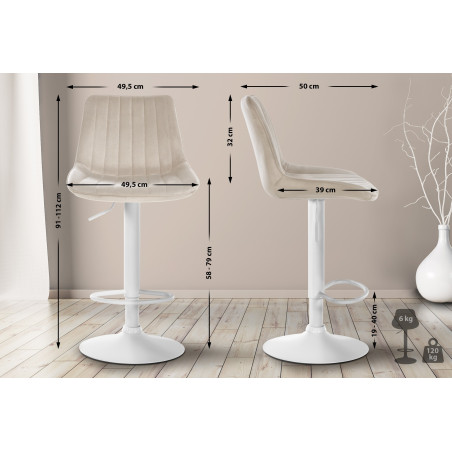 Conjunto de 2 banquetas de bar Toni em veludo, branco/creme