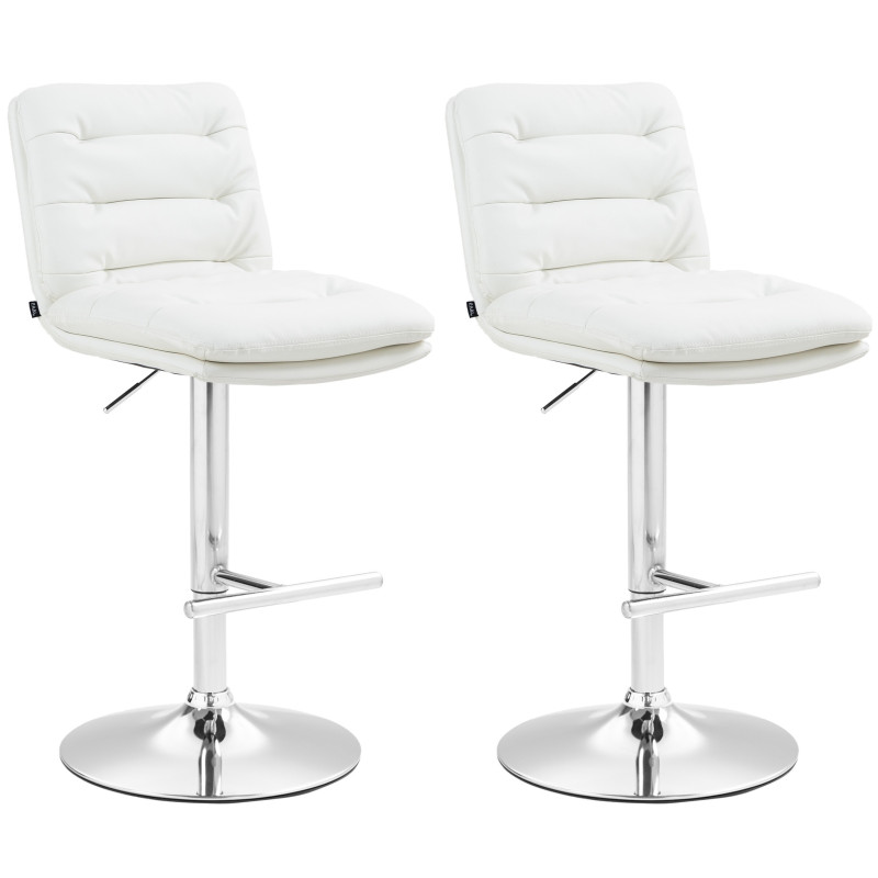Lot de 2 tabourets de bar Damar, simili cuir, chrome et blanc