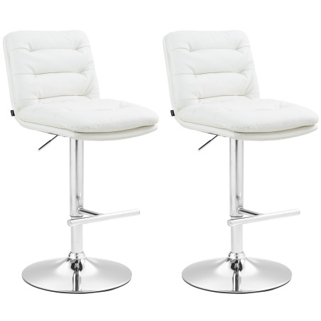 Lot de 2 tabourets de bar Damar, simili cuir, chrome et blanc