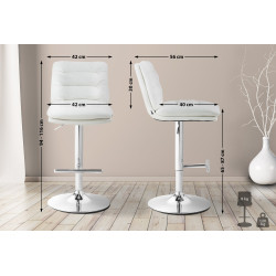Lot de 2 tabourets de bar Damar, simili cuir, chrome et blanc