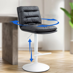 Lot de 2 tabourets de bar Damar, simili cuir, blanc/noir