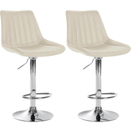 Conjunto de 2 banquetas de bar Toni, em couro sintético, cromadas, cor creme.
