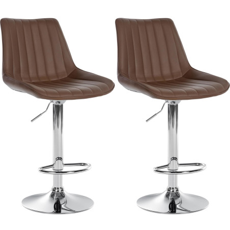 Set di 2 sgabelli da bar Toni, similpelle, marrone cromato