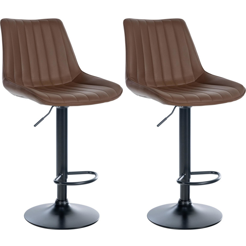 Juego de 2 taburetes de bar Toni, piel sintética, negro/marrón