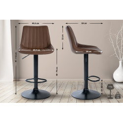 Juego de 2 taburetes de bar Toni, piel sintética, negro/marrón