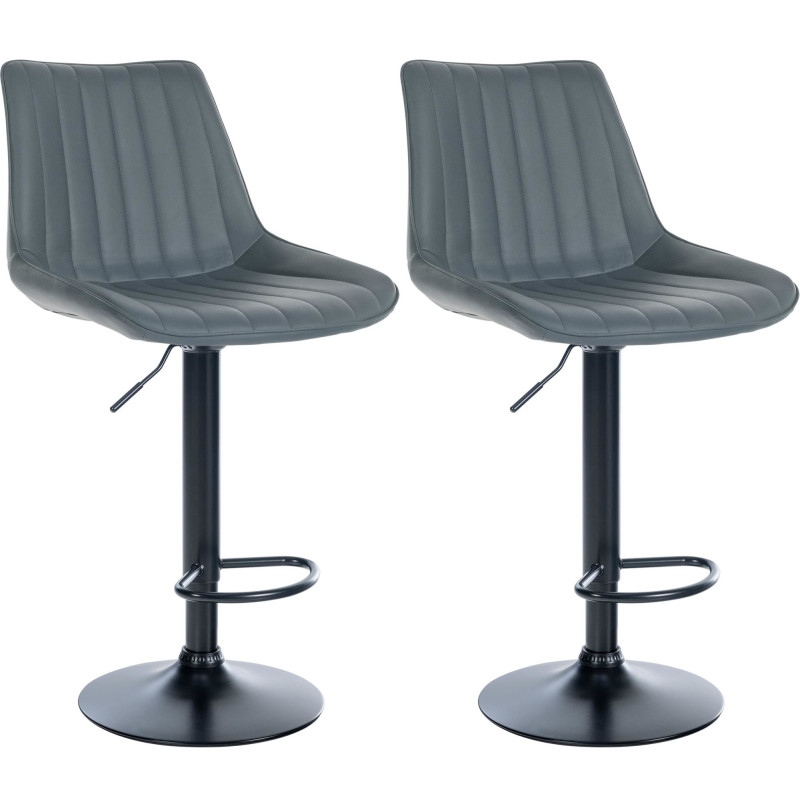 Conjunto de 2 banquetas de bar Toni, em couro sintético, nas cores preto e cinza.