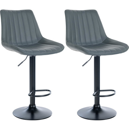 Conjunto de 2 banquetas de bar Toni, em couro sintético, nas cores preto e cinza.