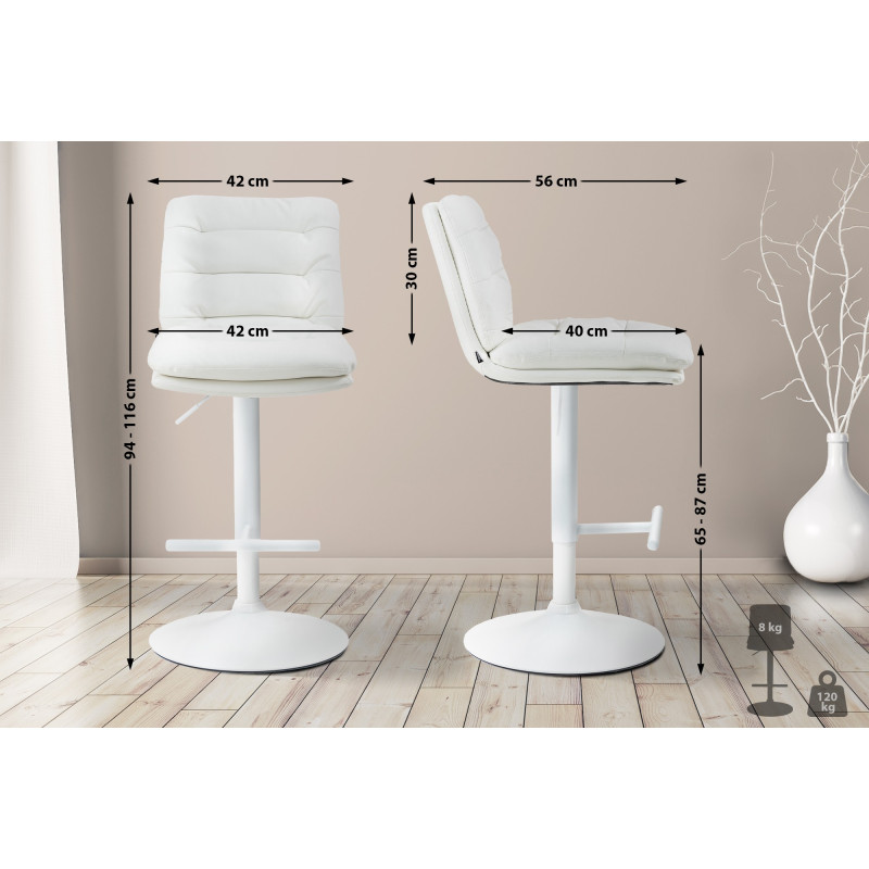 Lot de 2 tabourets de bar Damar, blanc, simili cuir